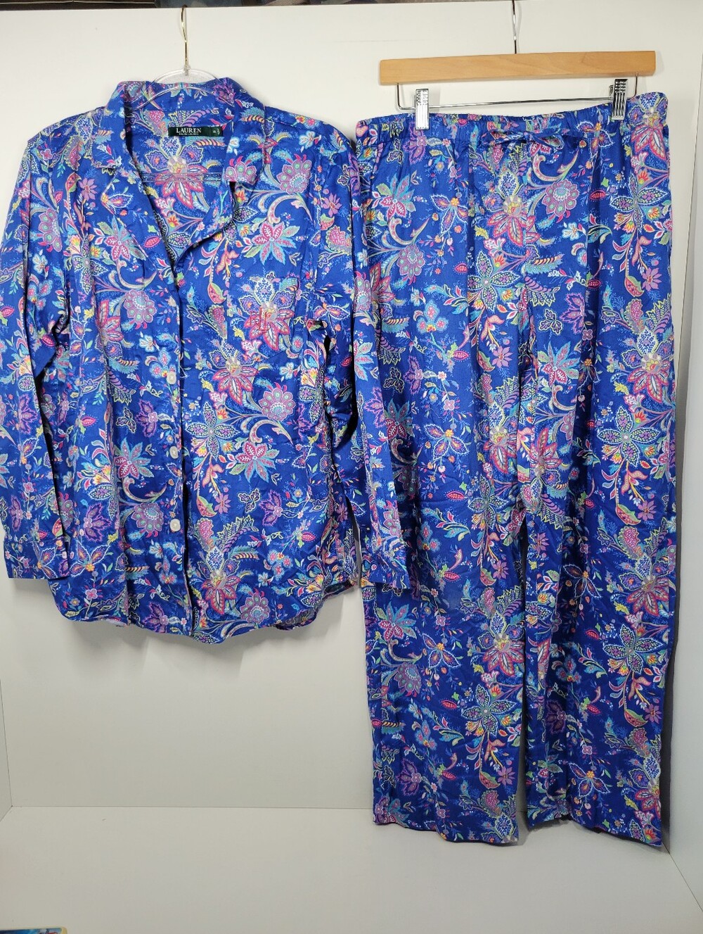 Lauren Ralph Lauren Blue Paisley Logo Pajama Set Lounge Sleep Pants Women Sz XL
